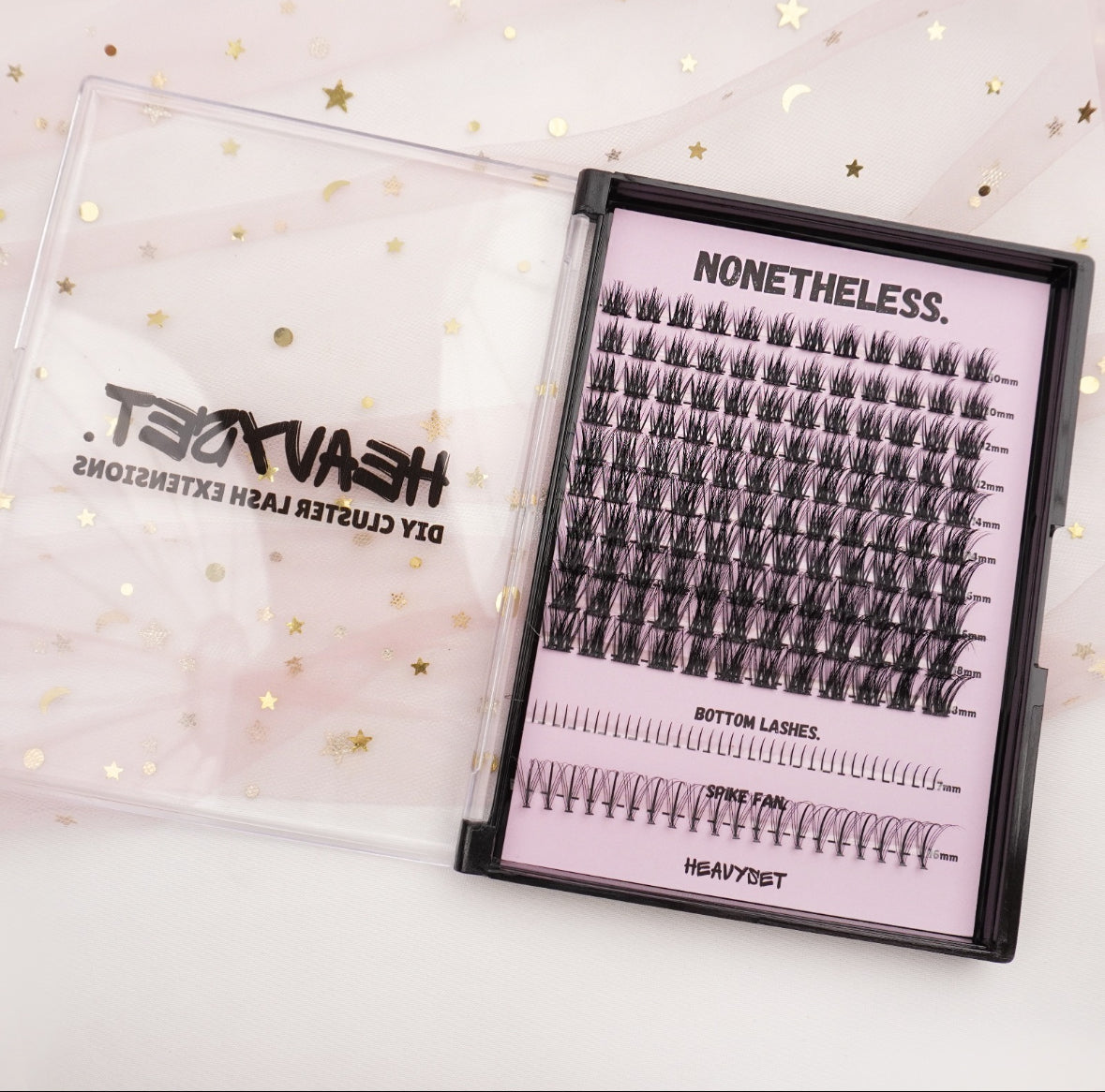 NONETHELESS: XL CLUSTER LASH TRAY WITH BOTTOM LASHES & SPIKE FANS by HEAVYSET.