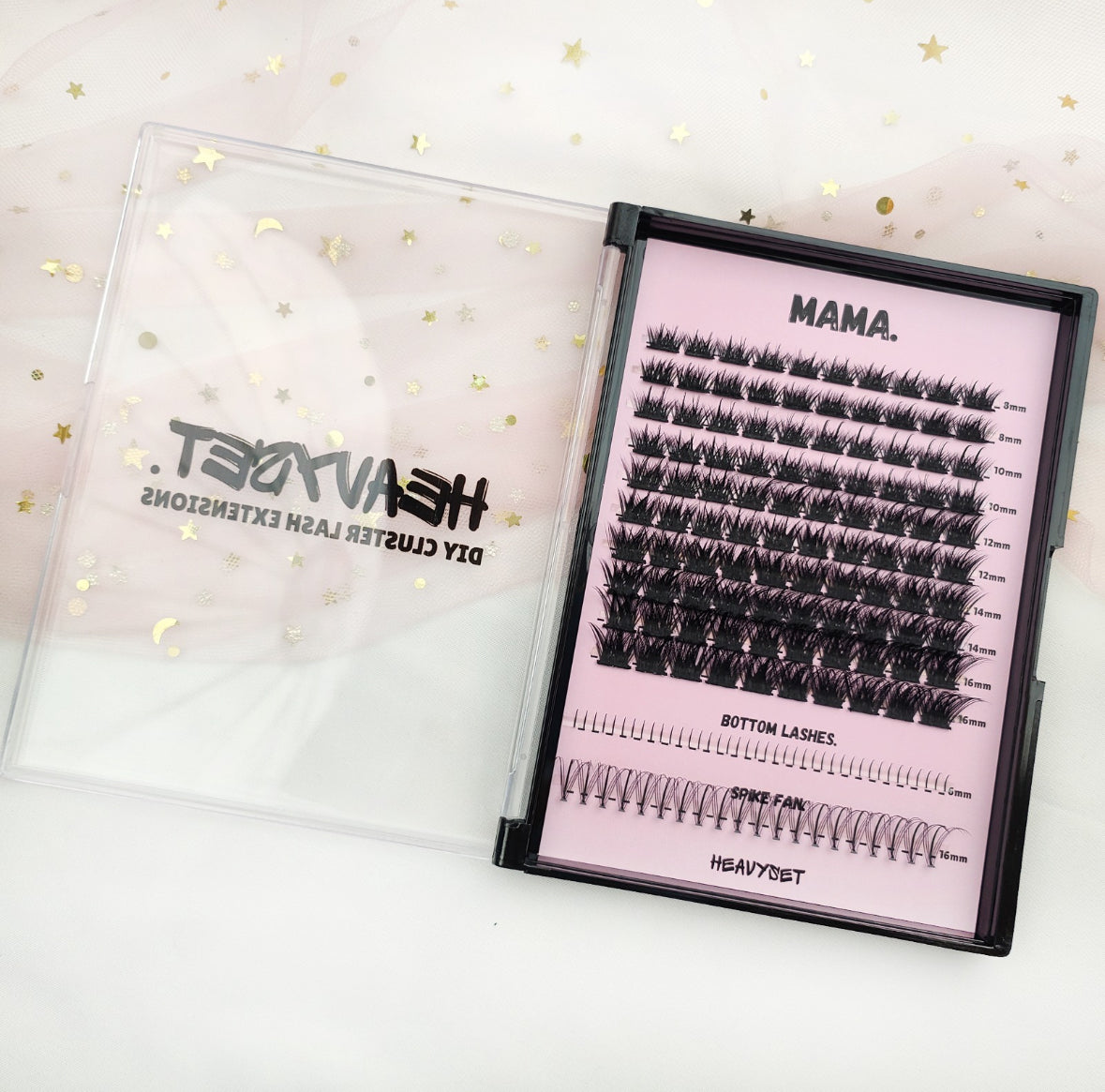 MAMA: XL CLUSTER LASH TRAY WITH BOTTOM LASHES & SPIKE FANS by HEAVYSET.